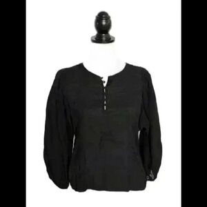 Ann Taylor Chic Black Puff Sleeve Blouse